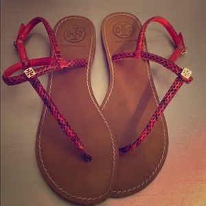 Tory Burch Alfie Red Snakeskin Sandal